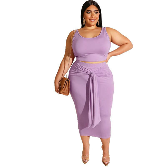2021 Skinny Sexy Dress Solid Color Lace Up Two Piece Oversized